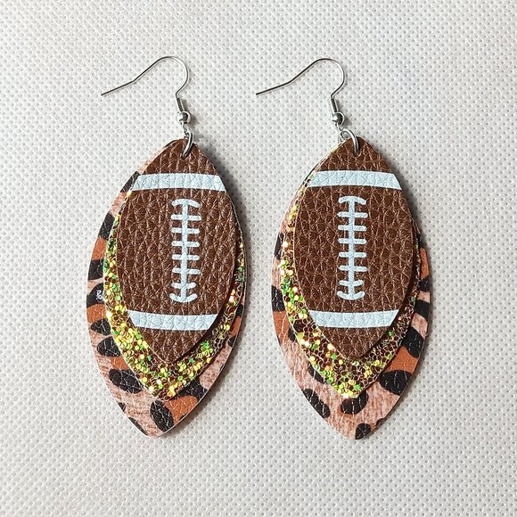 Moonbies Accessories Jewelry - Football Earrings, Leopard Print Football Style Fashion Earrings, Sporty